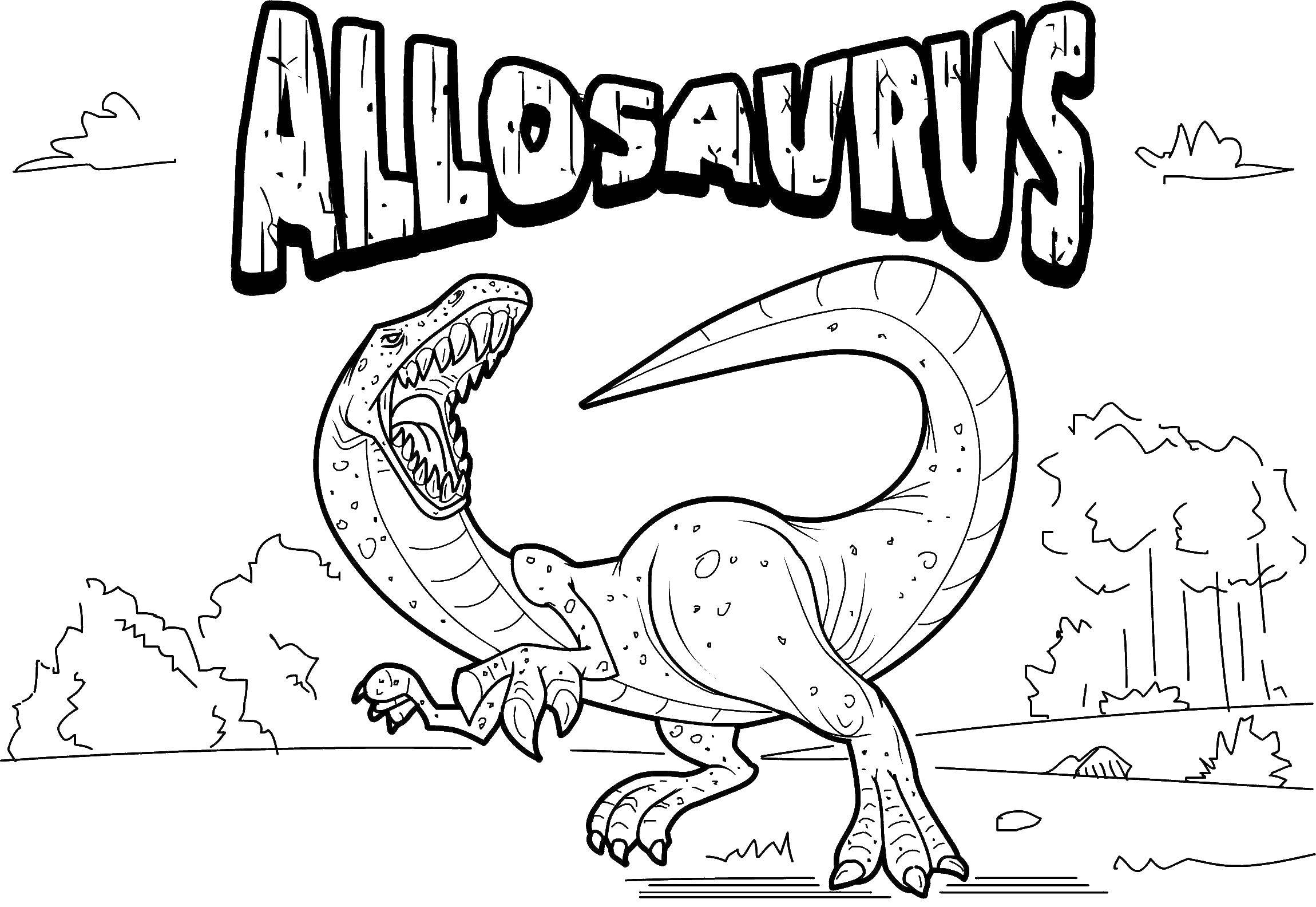 Розмальовки  Величезний аллозавр. Завантажити розмальовку Динозаври, Аллозавр.  Роздрукувати ,динозавр,