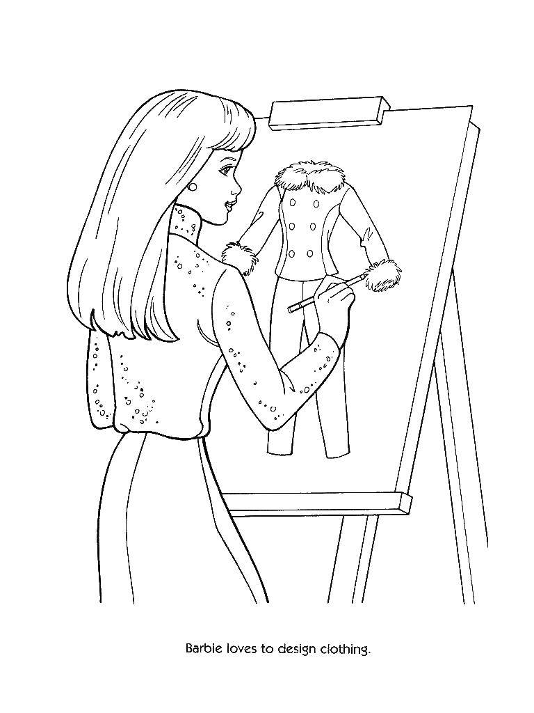 Coloring Barbie draws suit. Category Barbie . Tags:  Barbie , costume, easel.