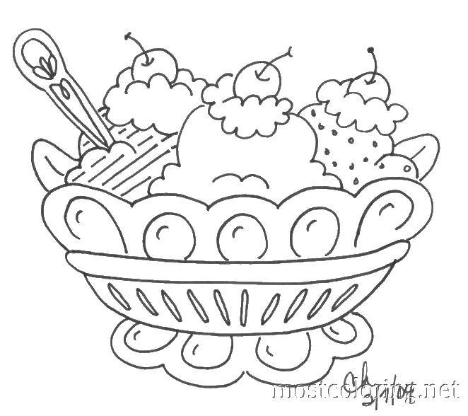 Coloring Bowl of ice cream. Category ice cream. Tags:  Ice cream, sweetness, children.