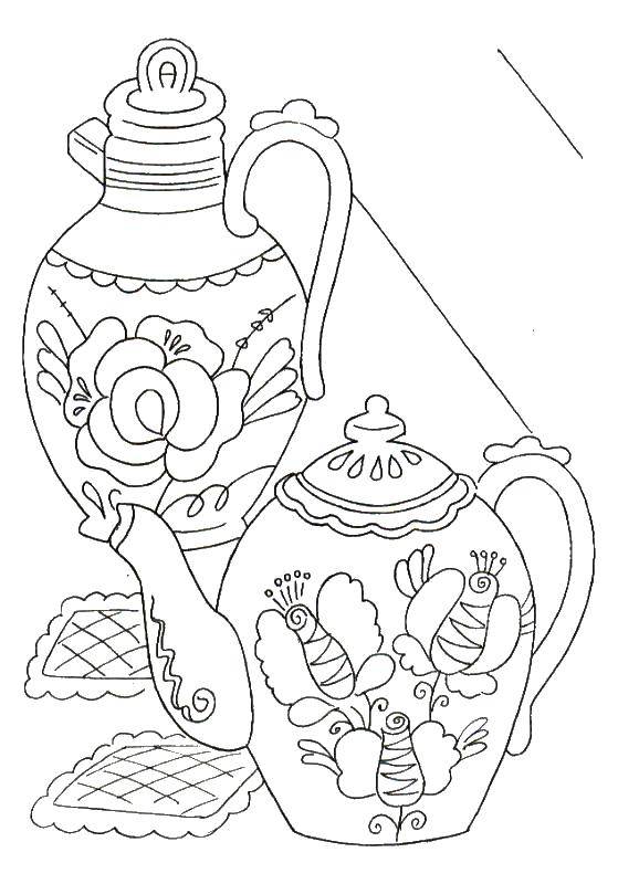 Coloring Kettles. Category dishes. Tags:  crockery, kettle, kitchen.