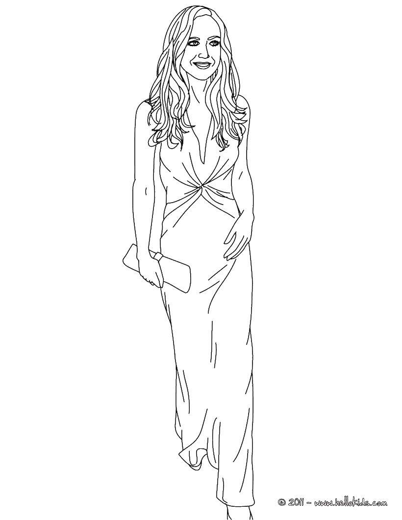 Coloring Girl in evening dress. Category Dress. Tags:  girl , dress, clutch.
