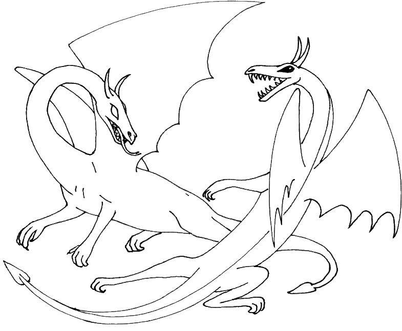 Название: Раскраска Два дракона. Категория: Драконы. Теги: дракон, огонь, крылья.