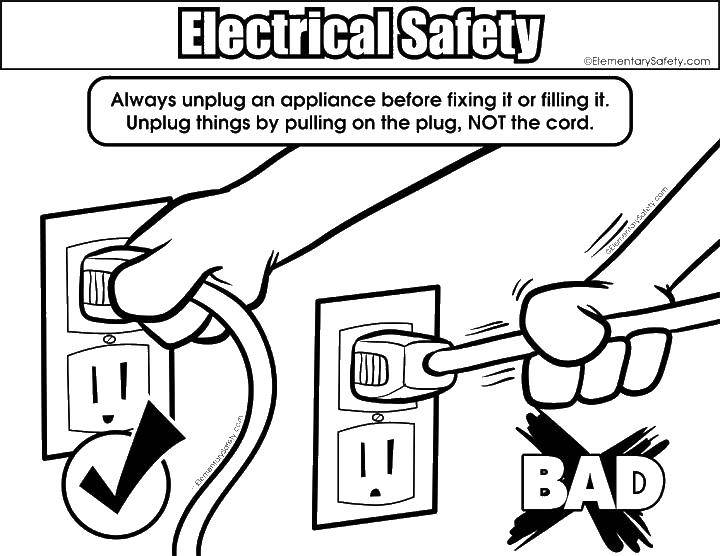 Coloring Electrical safety. Category coloring. Tags:  Safety rules.