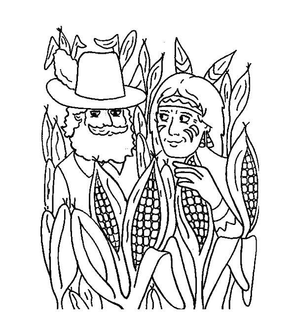 Coloring The Indians in the corn. Category Corn. Tags:  Vegetables.
