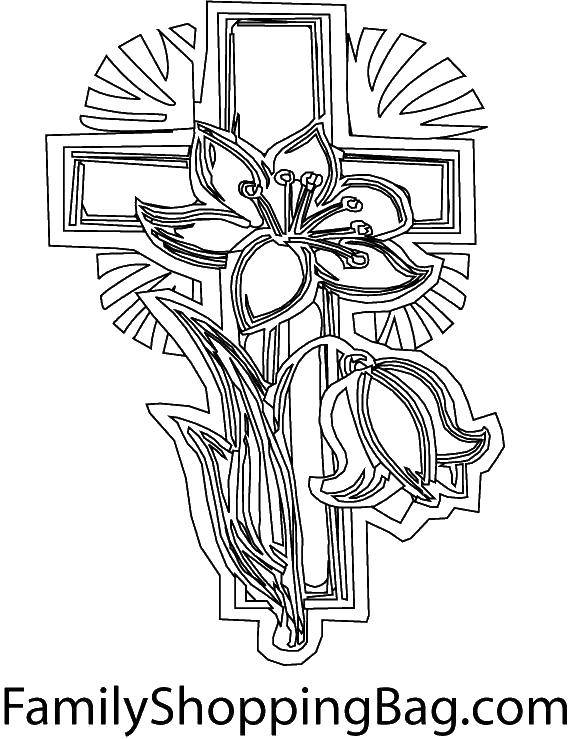 Название: Раскраска Крест и цветы. Категория: раскраски крест. Теги: крест, цветы.