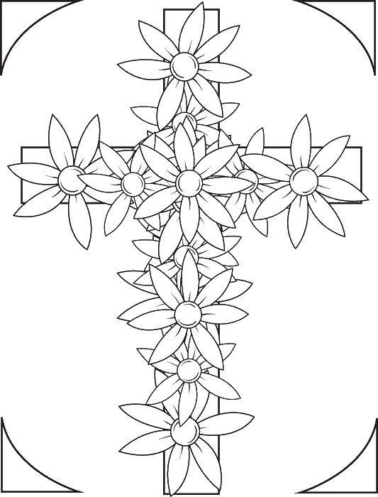 Название: Раскраска Крест из цветов. Категория: раскраски крест. Теги: крест, цветы.
