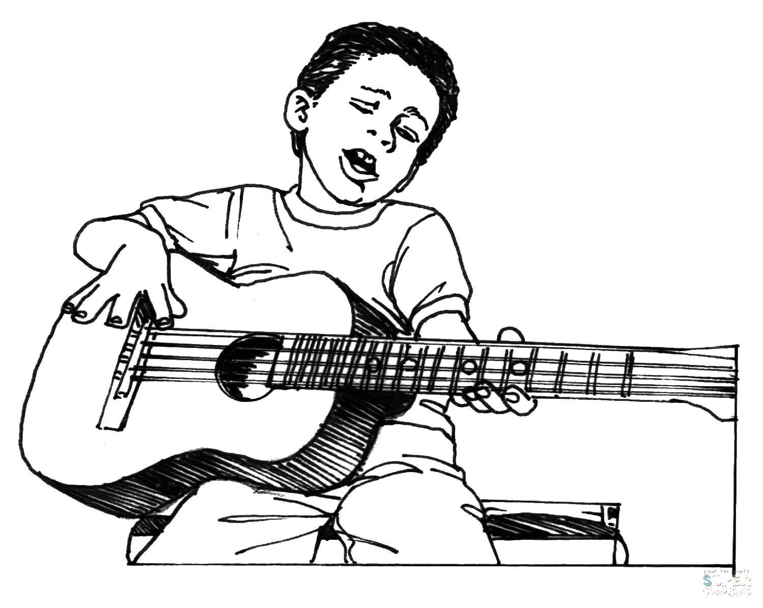Название: Раскраска Мальчик и гитара. Категория: Музыка. Теги: мальчик, гитара.