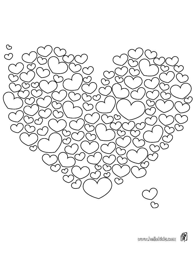Coloring Small hearts in large heart. Category I love you. Tags:  Heart, love.