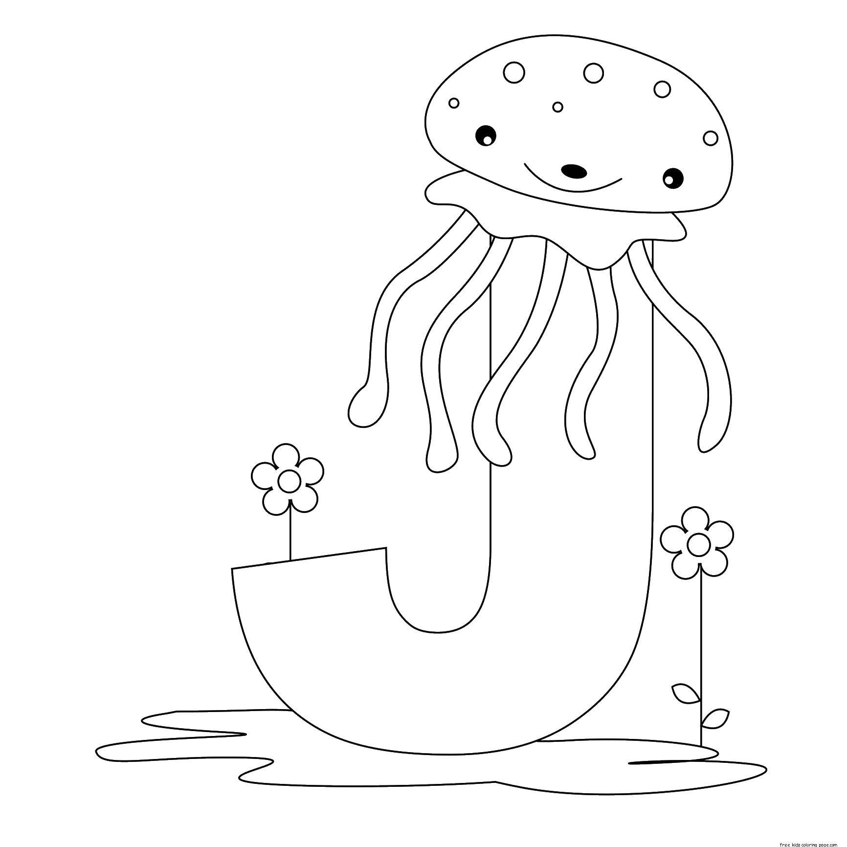 Название: Раскраска Медуза это буква м. Категория: Морские обитатели. Теги: Подводный мир, медуза.