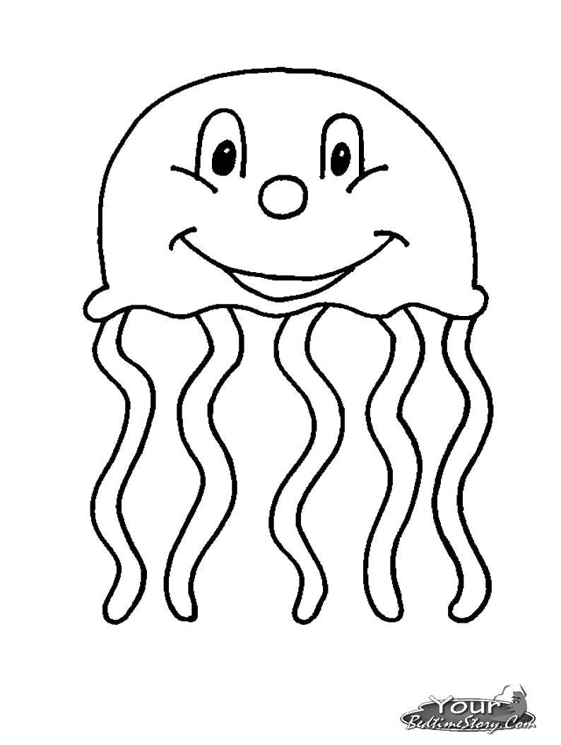 Название: Раскраска Медуза с лицом. Категория: Морские обитатели. Теги: медуза, глаза, улыбка.