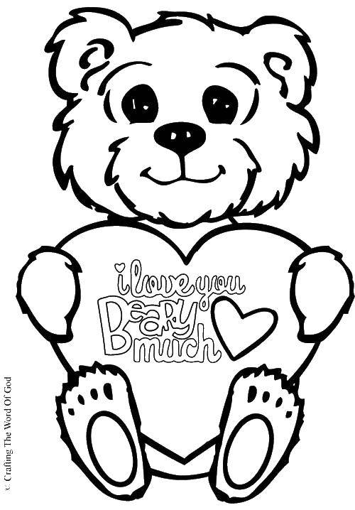 Coloring Bear with a heart. Category I love you. Tags:  bear , heart, postcard.