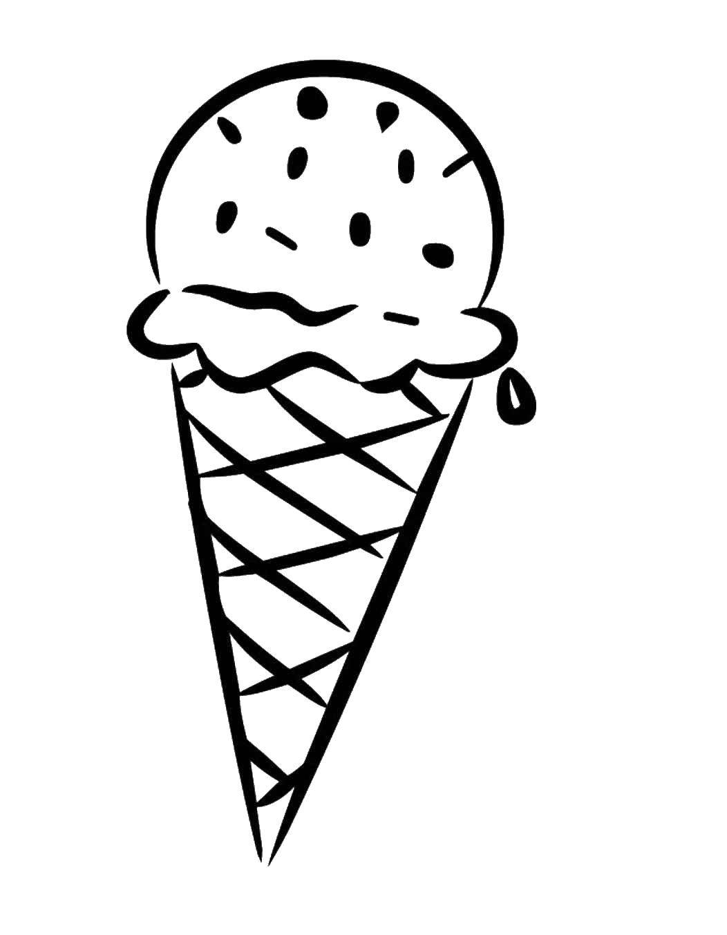 Coloring Ice cream and waffle cone. Category ice cream. Tags:  ice cream, cone, wafer.