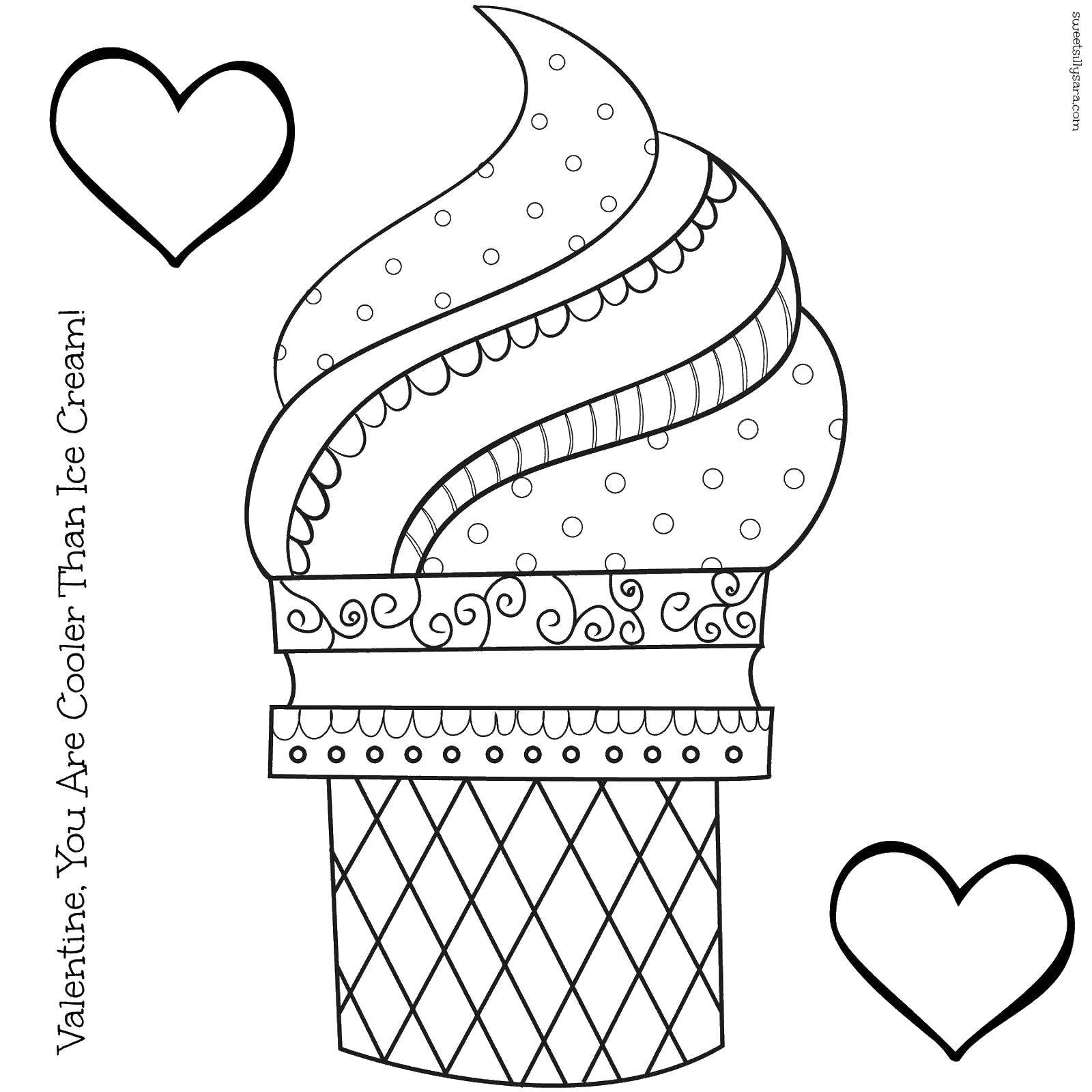 Coloring Ice cream in a glass. Category ice cream. Tags:  ice cream, Cup, hearts.