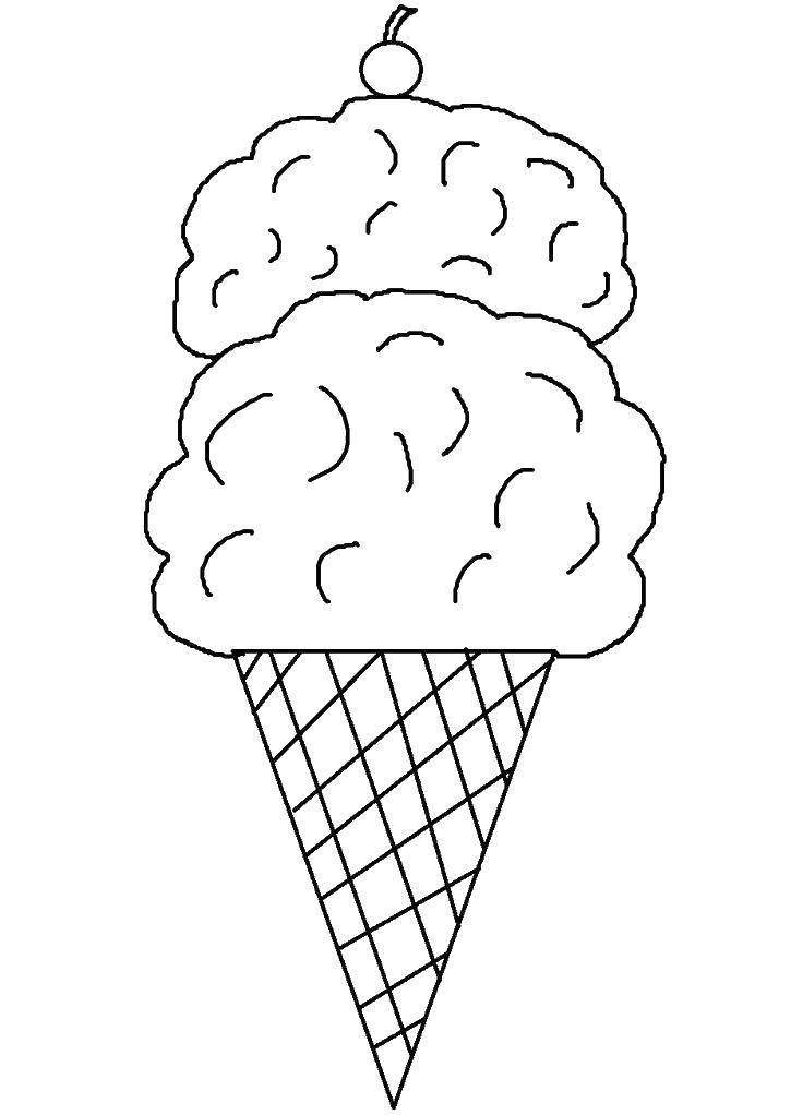 Coloring Ice cream in a waffle cone with a cherry. Category ice cream. Tags:  ice cream cone, cherry.