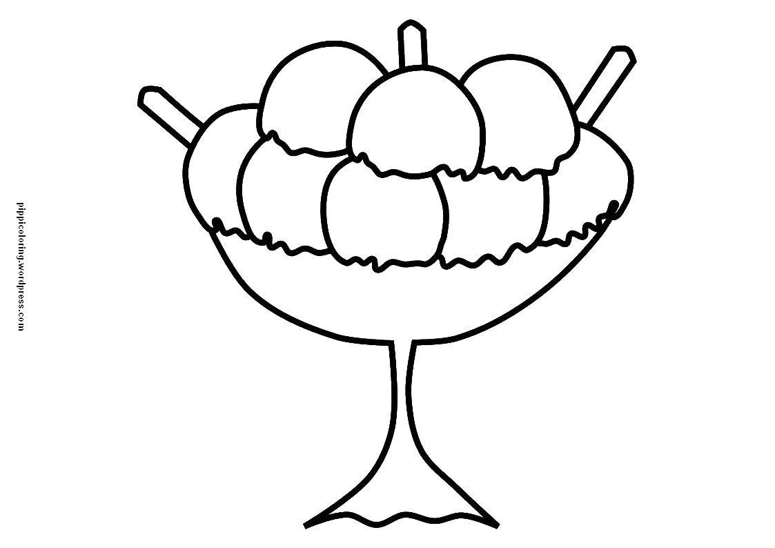 Coloring Ice cream in a vase with tubes. Category ice cream. Tags:  ice cream, bowl, tube.