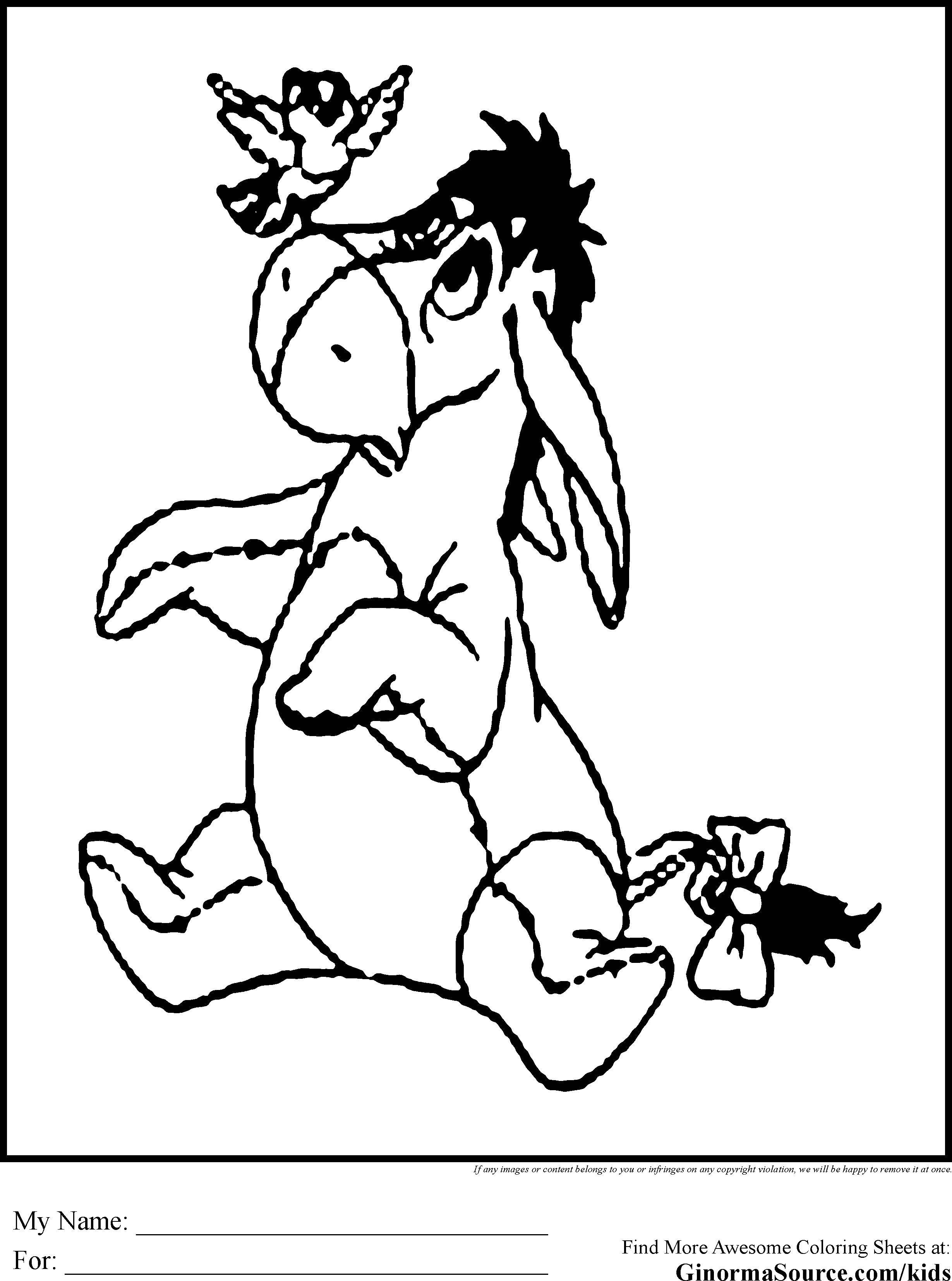 Coloring Donkey Eeyore ia and the bird. Category Winnie the Pooh. Tags:  donkey , bird, tail.