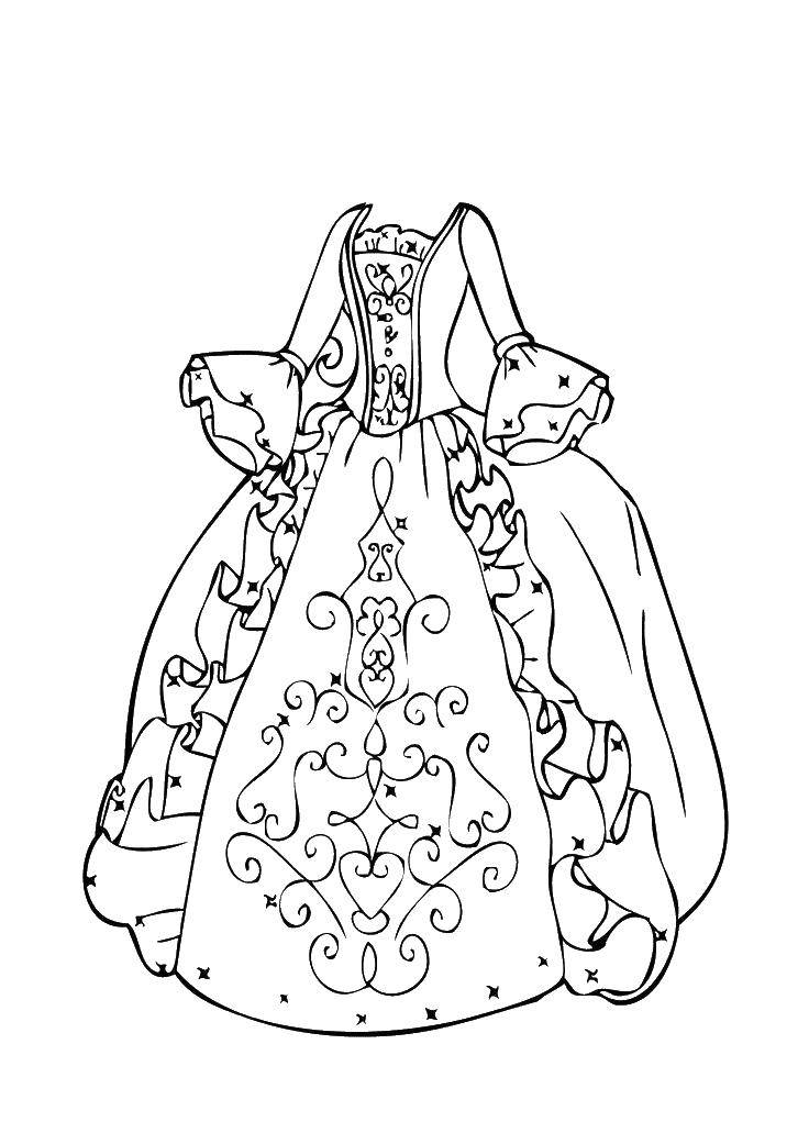 Coloring Платье королевы. Category Платья. Tags:  платье, воланы, рукава.