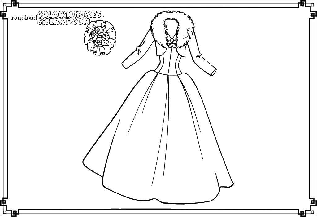 Название: Раскраска Платье с шубой. Категория: Платья. Теги: платье, шуба, цветы.