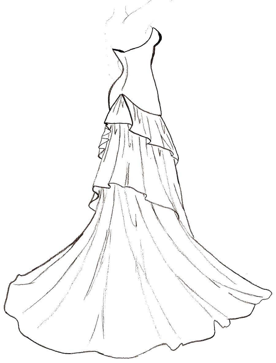 Название: Раскраска Платье со шлейфом. Категория: Платья. Теги: платье, шлейф.