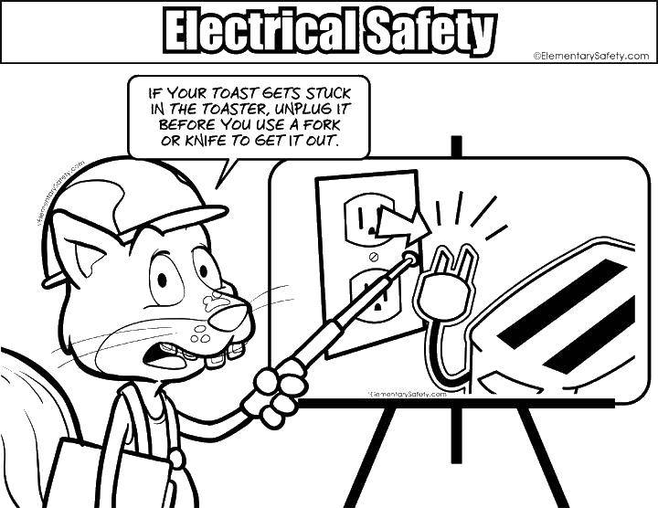 Название: Раскраска Правила безопасности с электричеством. Категория: раскраски. Теги: Правила безопасности.