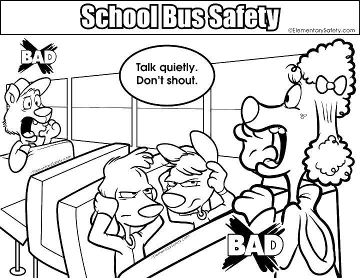 Название: Раскраска Правила безопасности в школьном автобусе. Категория: раскраски. Теги: Правила безопасности.