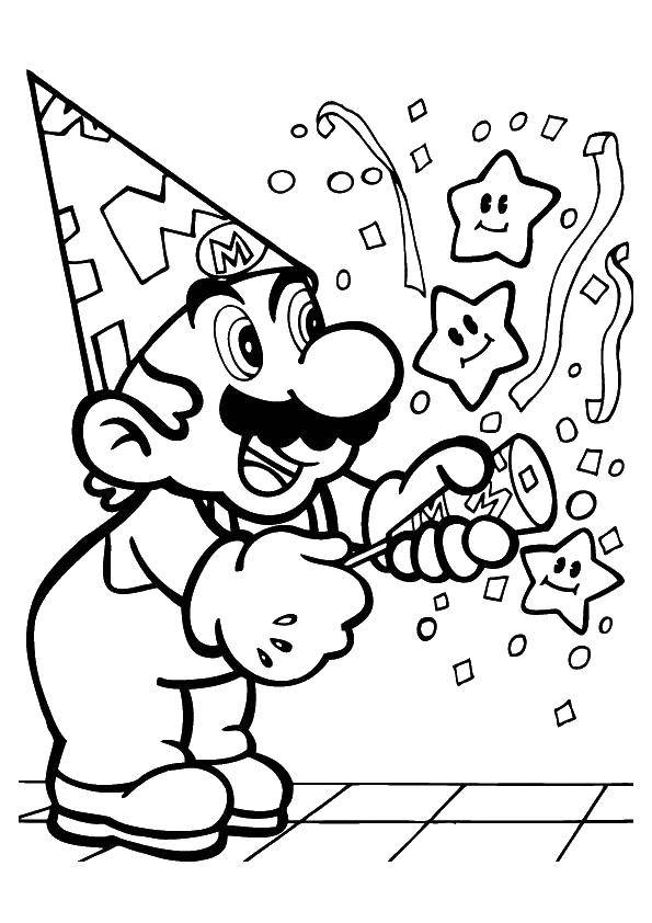 Название: Раскраска Праздник у марио. Категория: Персонаж из игры. Теги: Игры, Марио.