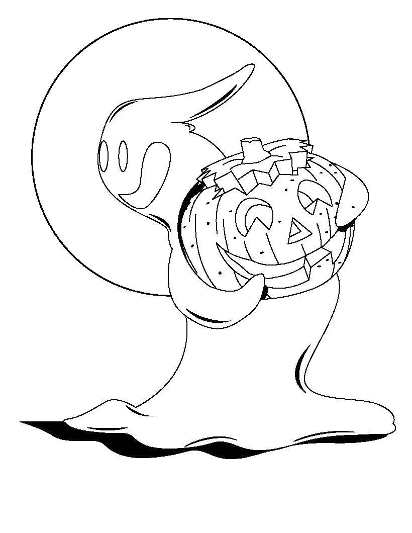 Coloring A Ghost carrying a pumpkin. Category Halloween. Tags:  Halloween, pumpkin.