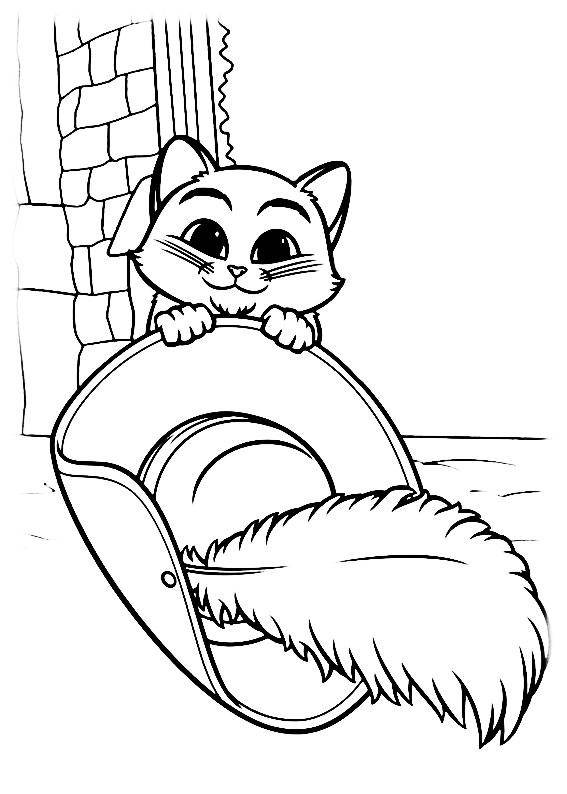 Название: Раскраска Рисунок кот в сапогах с шляпой. Категория: домашние животные. Теги: кошка, кот.