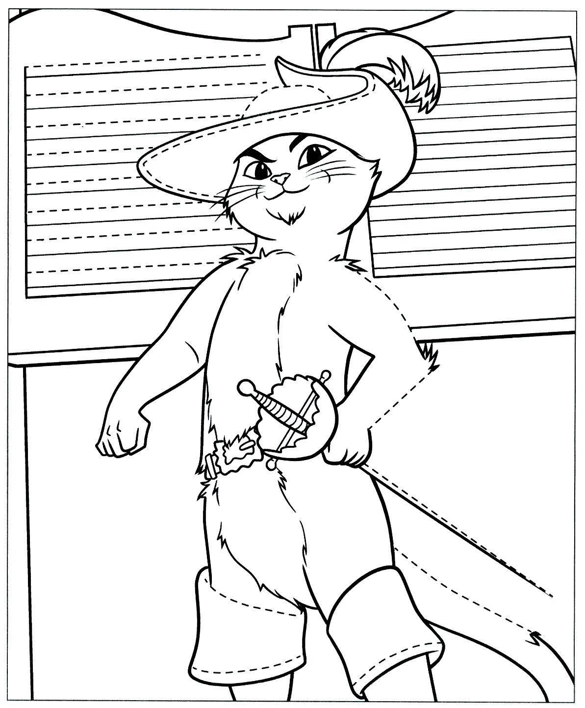 Coloring Picture puss in boots with sword. Category Pets allowed. Tags:  cat, cat.