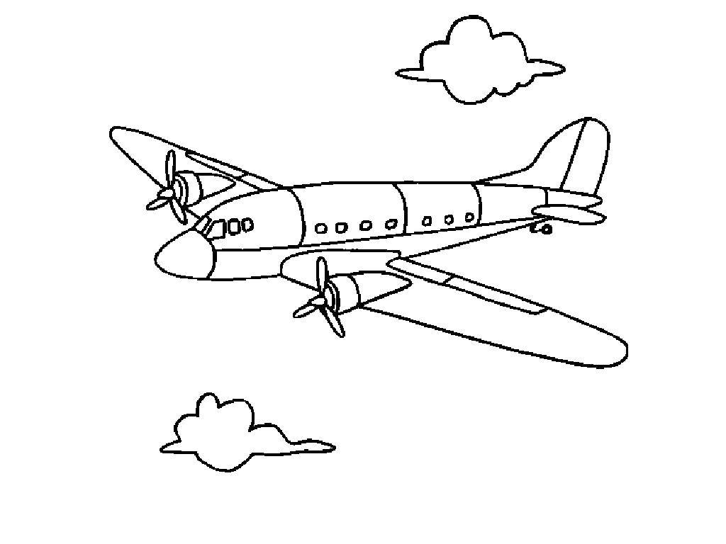 Название: Раскраска Самолётик и облака в небе. Категория: Самолеты. Теги: Самолёт.