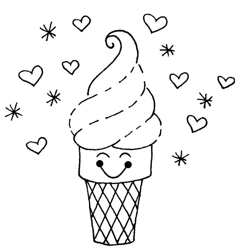 Название: Раскраска Сердечки у мороженого. Категория: мороженое. Теги: Мороженое, сладость, дети.