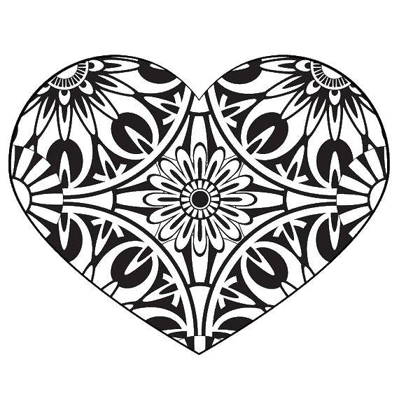 Название: Раскраска Сердце с узорами. Категория: Я тебя люблю. Теги: сердце, узоры, цветок.