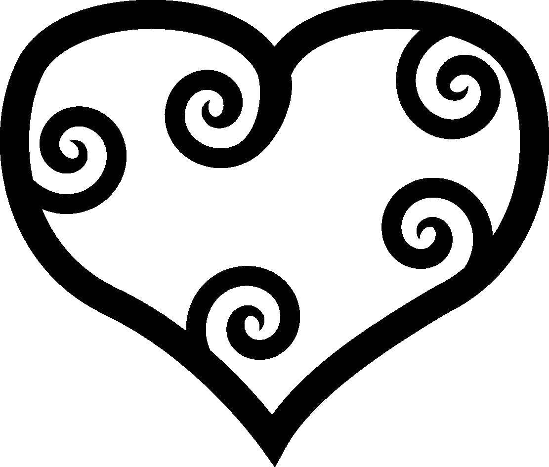 Название: Раскраска Сердце с завитушками. Категория: Я тебя люблю. Теги: сердце, контур, завитушки.