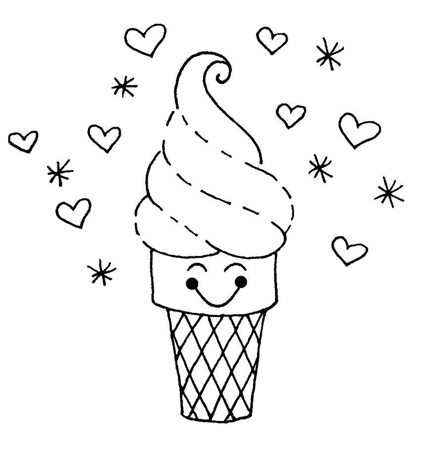 Название: Раскраска Стаканчик с мороженым и сердечки. Категория: мороженое. Теги: мороженое, стакан, сердечки.