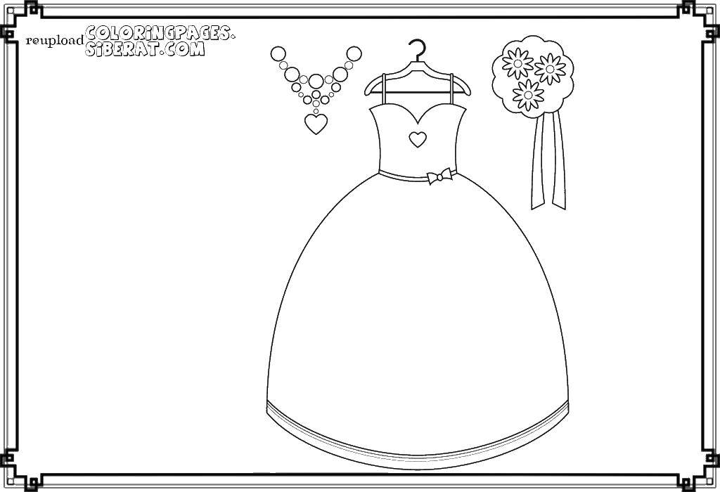 Название: Раскраска Свадебное платье на вешалке. Категория: Платья. Теги: платье, вешалка, цветы.