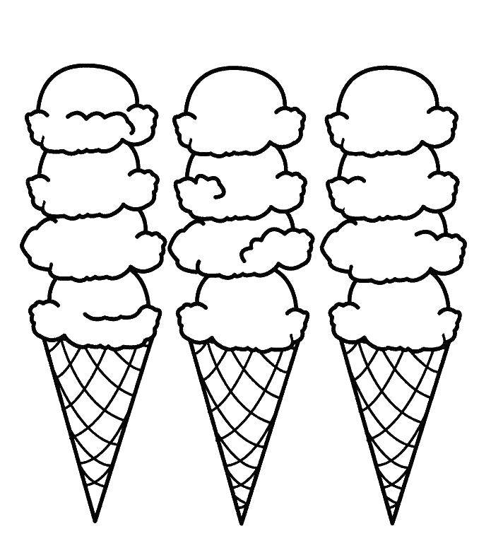 Название: Раскраска Три мороженого в рожке. Категория: мороженое. Теги: мороженое, рожок, вафля.