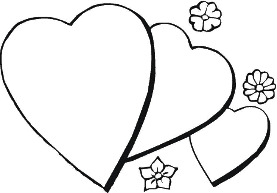 Название: Раскраска Три сердца и цветы. Категория: Сердечки. Теги: сердце, цветы.