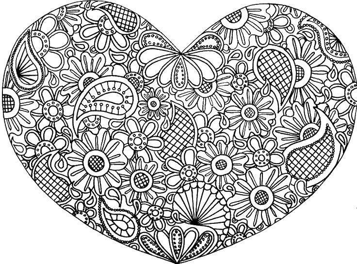 Coloring Floral pattern heart. Category I love you. Tags:  Heart, love.