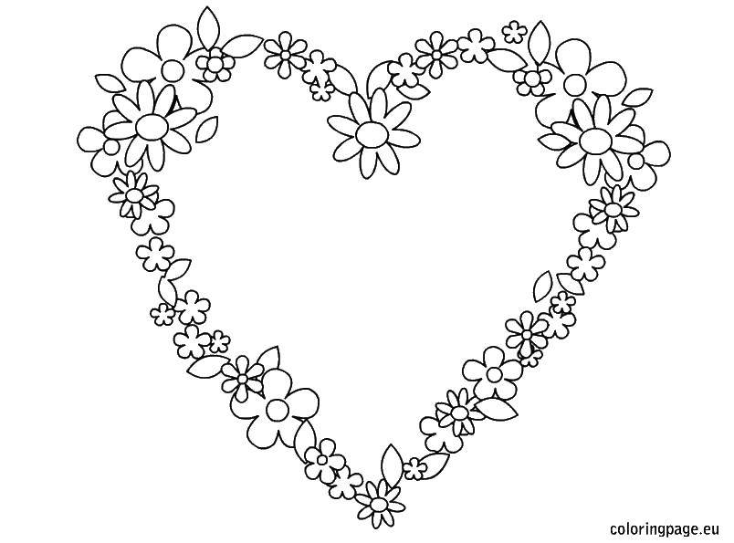 Название: Раскраска Цветы в сердце. Категория: Я тебя люблю. Теги: Сердечко, любовь, роза.