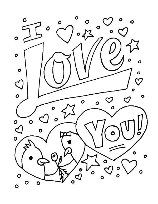 Coloring I love you. Category I love you. Tags:  I love you, hearts, birds.