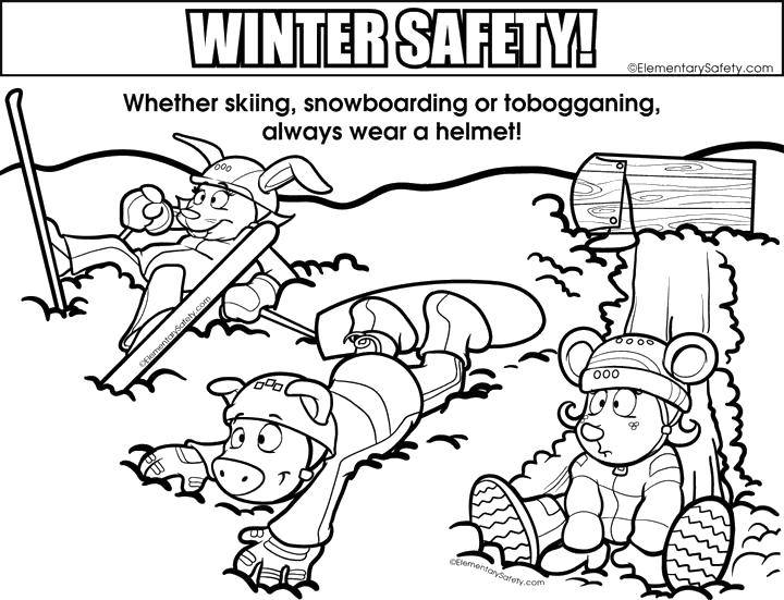 Название: Раскраска Зимняя безопасность на лыжах. Категория: раскраски. Теги: Правила безопасности.