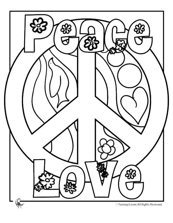 Coloring Icon hippie. Category I love you. Tags:  icon, hippie, peace, hearts.