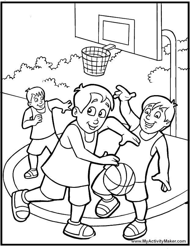Название: Раскраска Баскетбольная площадка. Категория: Спорт. Теги: Спорт, баскетбол, мяч, игра.