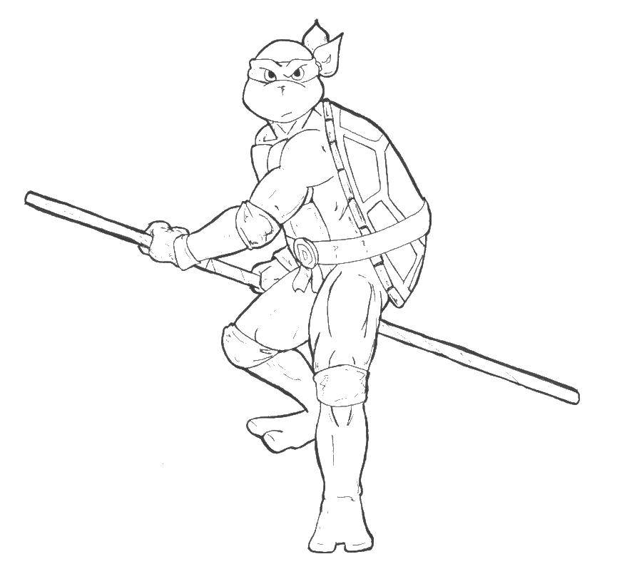 Coloring Cherepashka ninja. Category teenage mutant ninja turtles. Tags:  ninja turtle, turtles, weapons, cartoons.