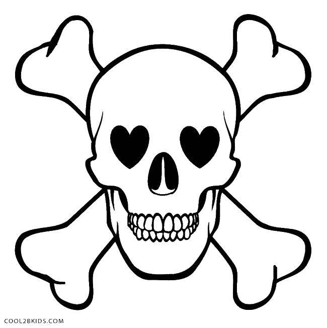 Coloring Skull and bones. Category Skull. Tags:  skull, bones, hearts.