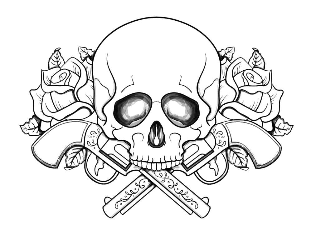 Coloring Skull with guns. Category Skull. Tags:  Skull.