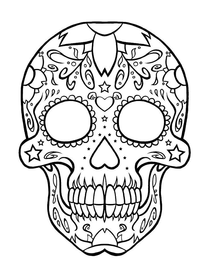 Coloring Skull with stars. Category Skull. Tags:  skull, stars, hearts.