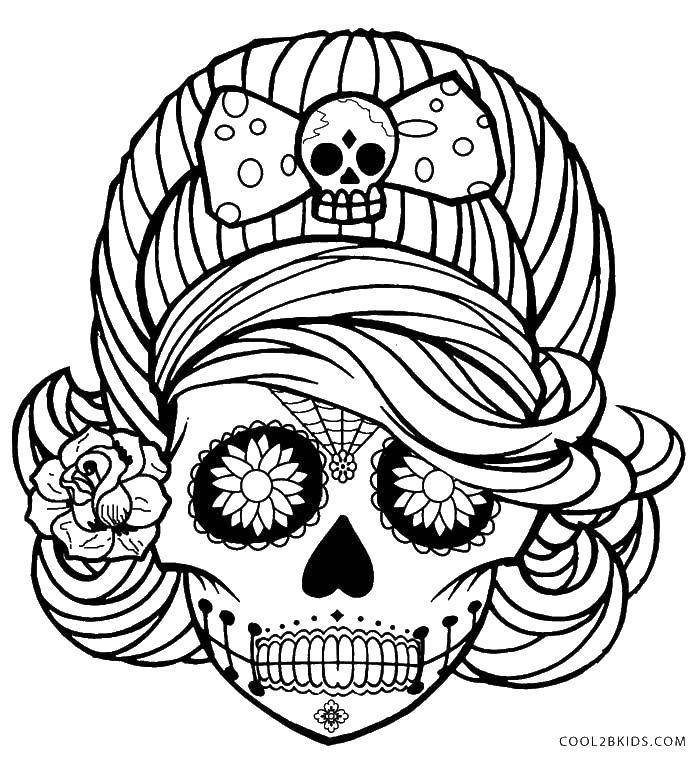 Coloring Skull in a wig. Category Skull. Tags:  skull, wig, bow.