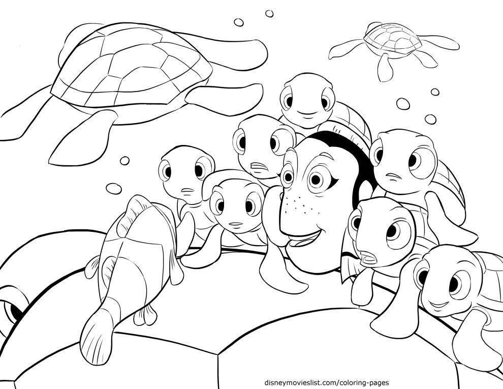 Coloring The turtle saw Nemo. Category Sea animals. Tags:  Underwater world, fish.
