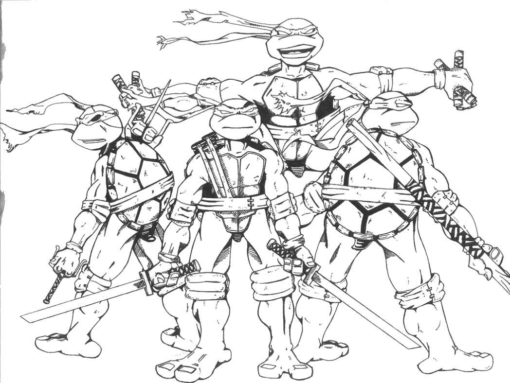 Coloring Turtles from the comics. Category teenage mutant ninja turtles. Tags:  ninja turtle, turtles, weapons, cartoons.